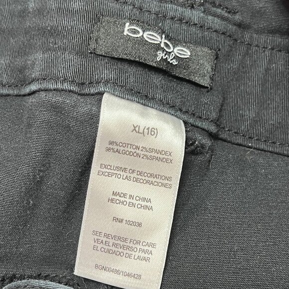 Bebe Girls Overalls Black Denim size XL 16 Distressed Destroyed Stretch Bib - Picture 5 of 5